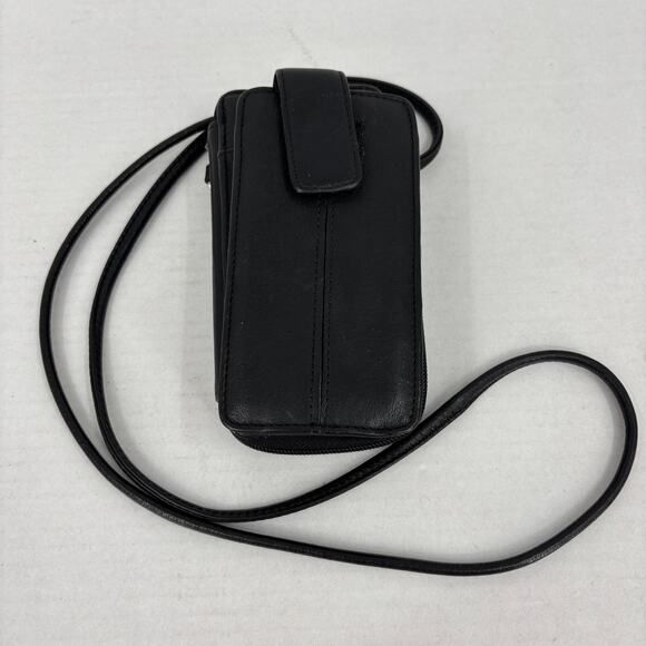 Eddie Bauer Crossbody Travel Wallet Bag Black Leather Zip Around Mini - Picture 9 of 12